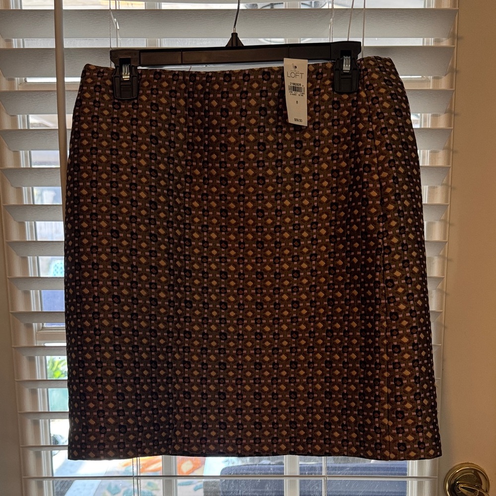 LOFT Geometric Brown Pencil Skirt